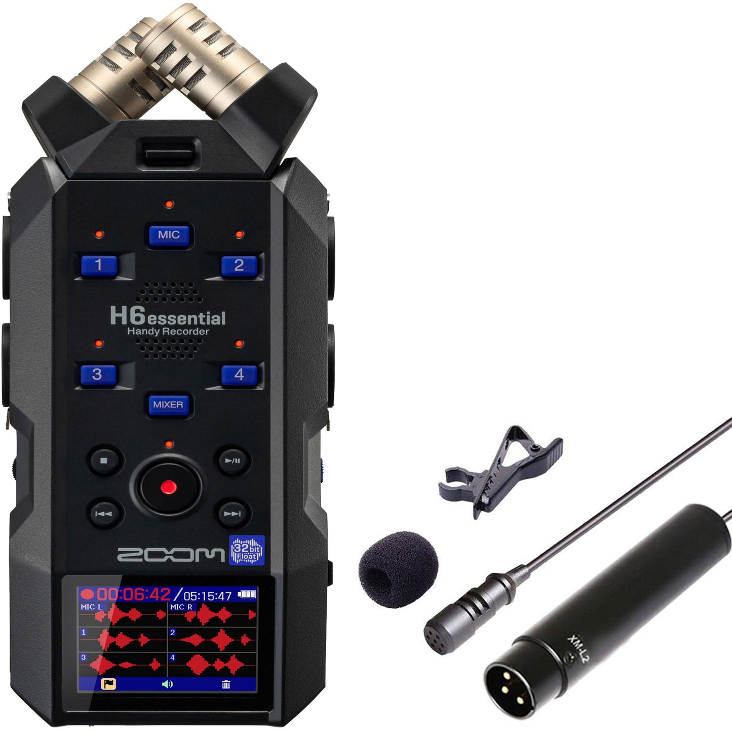 Zoom H6essential 6-Track 32-Bit Float Portable Audio Recorder with Wired XLR Lavalier Microphone XM-L2
