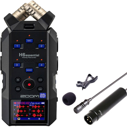 Zoom H6essential 6-Track 32-Bit Float Portable Audio Recorder with Wired XLR Lavalier Microphone XM-L2