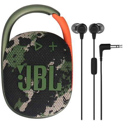 JBL Clip 4 Portable Bluetooth Waterproof Speaker (Squad) with JBL C50HI In-Ear Headphones Black