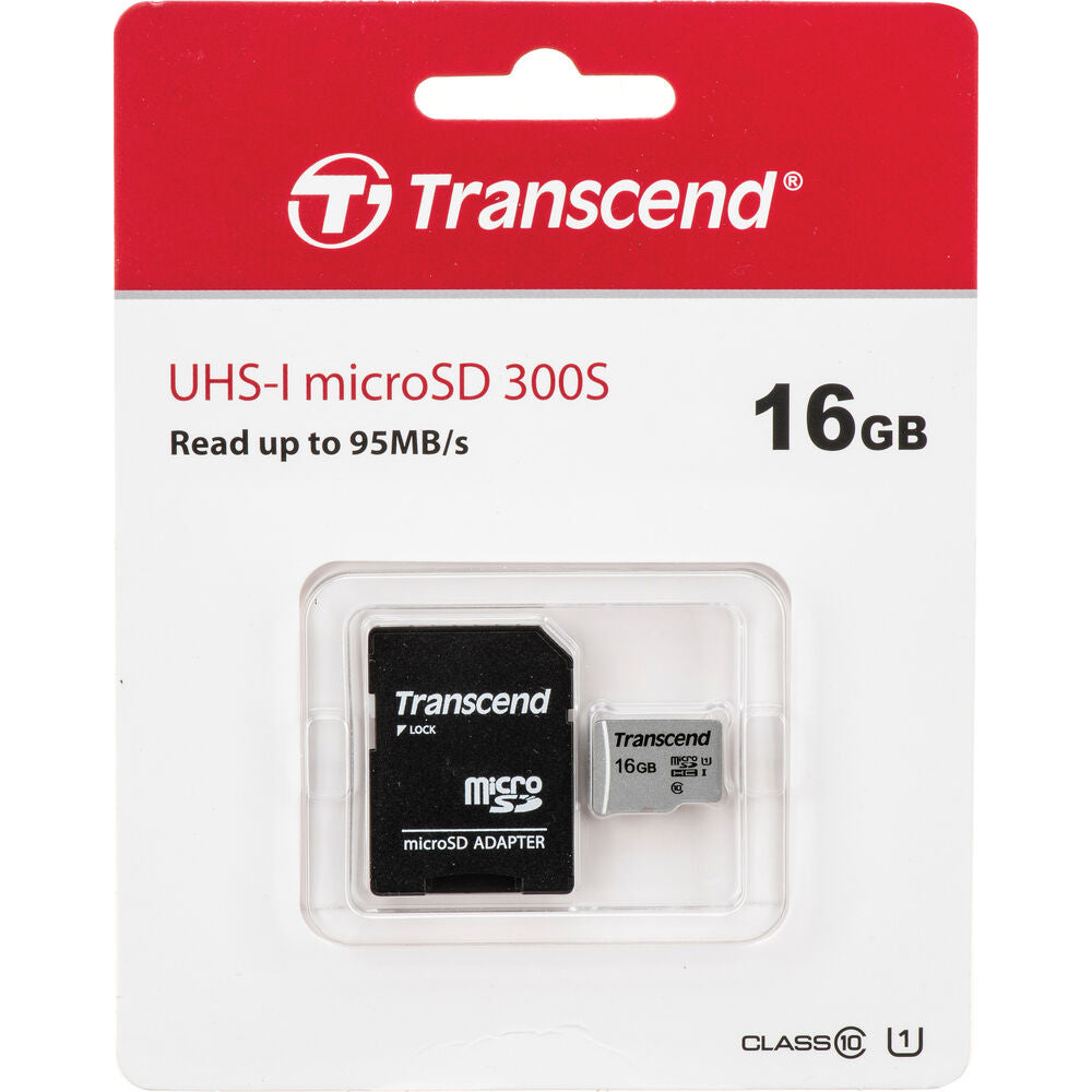 5 Packs Transcend 16GB MicroSD 300s 95MB/s Class 10 Micro SDHC Memory Card with SD Adapter