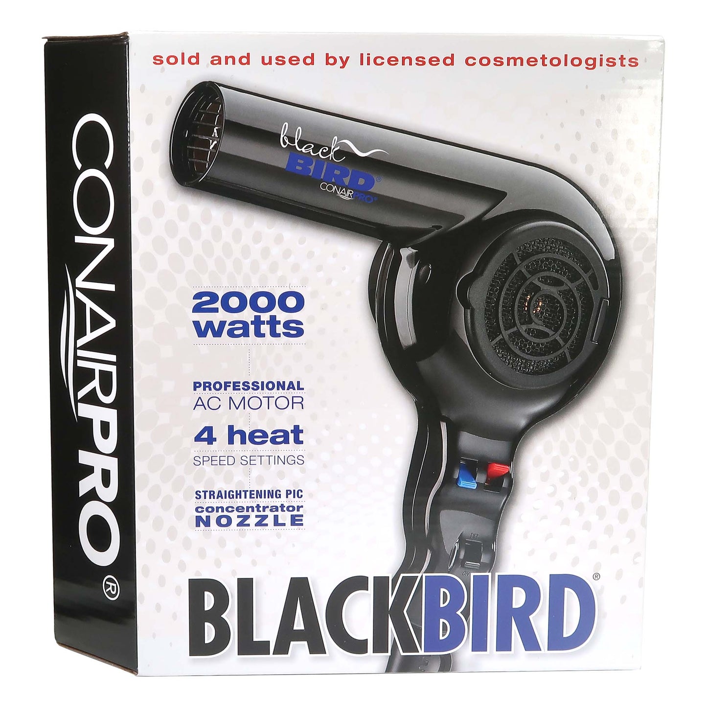 Conair Pro Black Bird Hair Dryer 2000 Watt BB075W with ConairPro Ceramic Tools Medium Round Brush 2" (CPBCTR2)