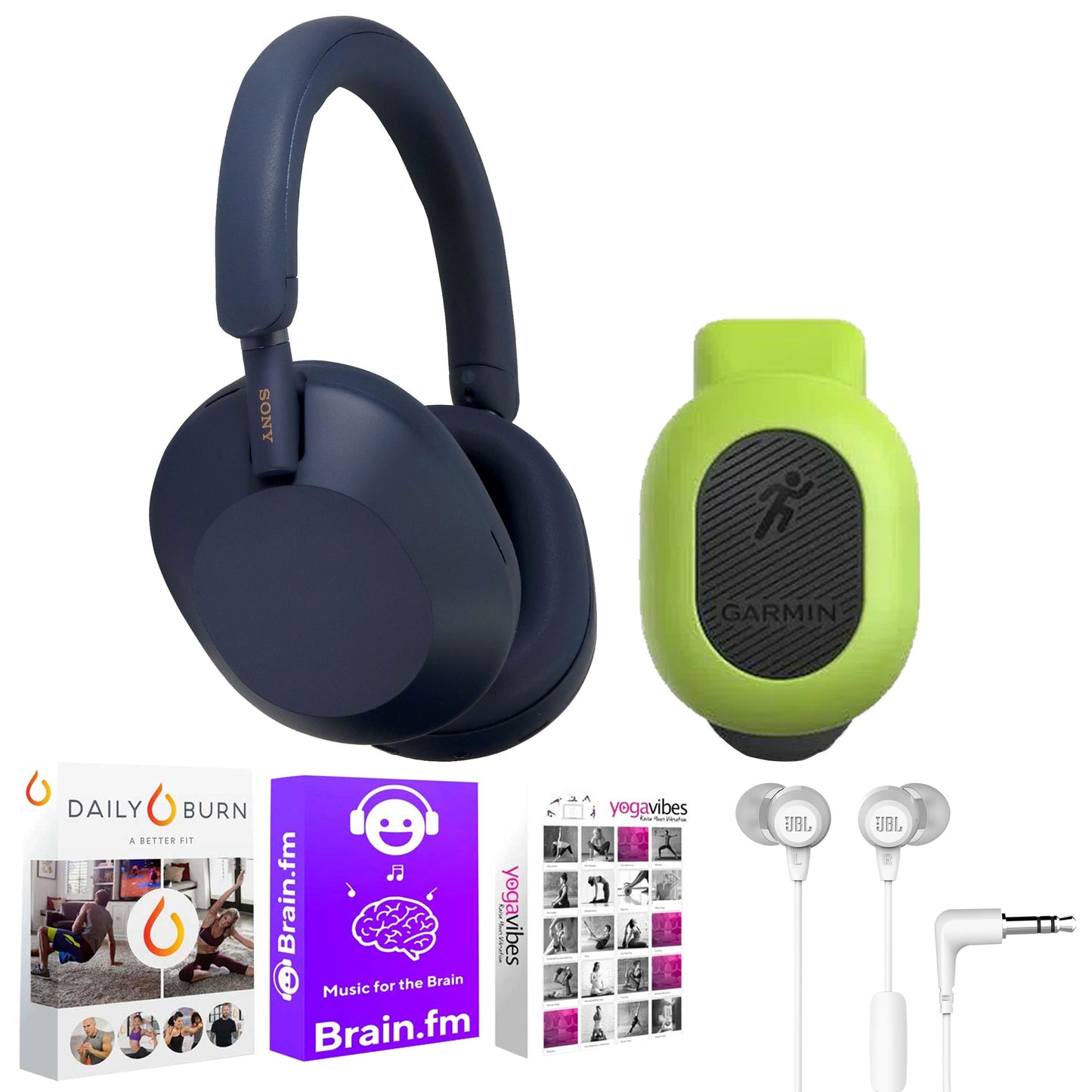 Sony WH-1000XM5 Noise-Canceling Wireless Over-Ear Headphones (Midnight Blue) with Fitness Accessory Bundle