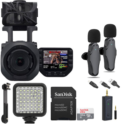 Zoom Q8n-4K Handy Video Recorder with Dual Wireless Lavelier Mic Set, Video LED Light & Memory Card